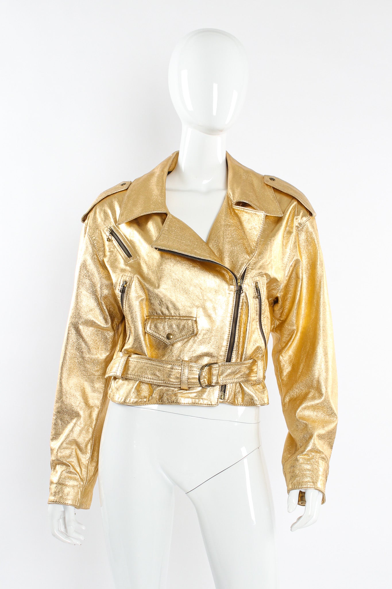 Vintage Begedor Metallic Leather Jacket mannequin front @ Recess LA