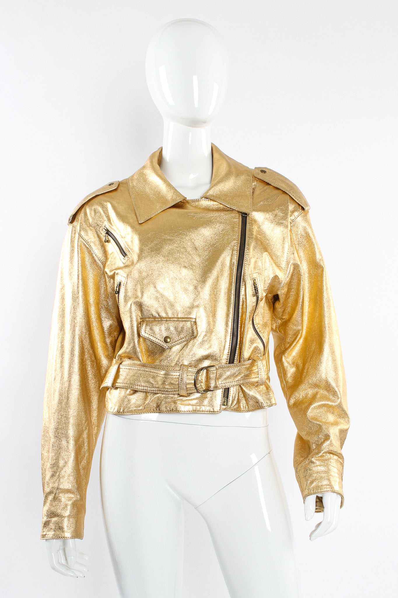 Vintage Begedor Metallic Leather Jacket mannequin front zipped all the way @ Recess LA