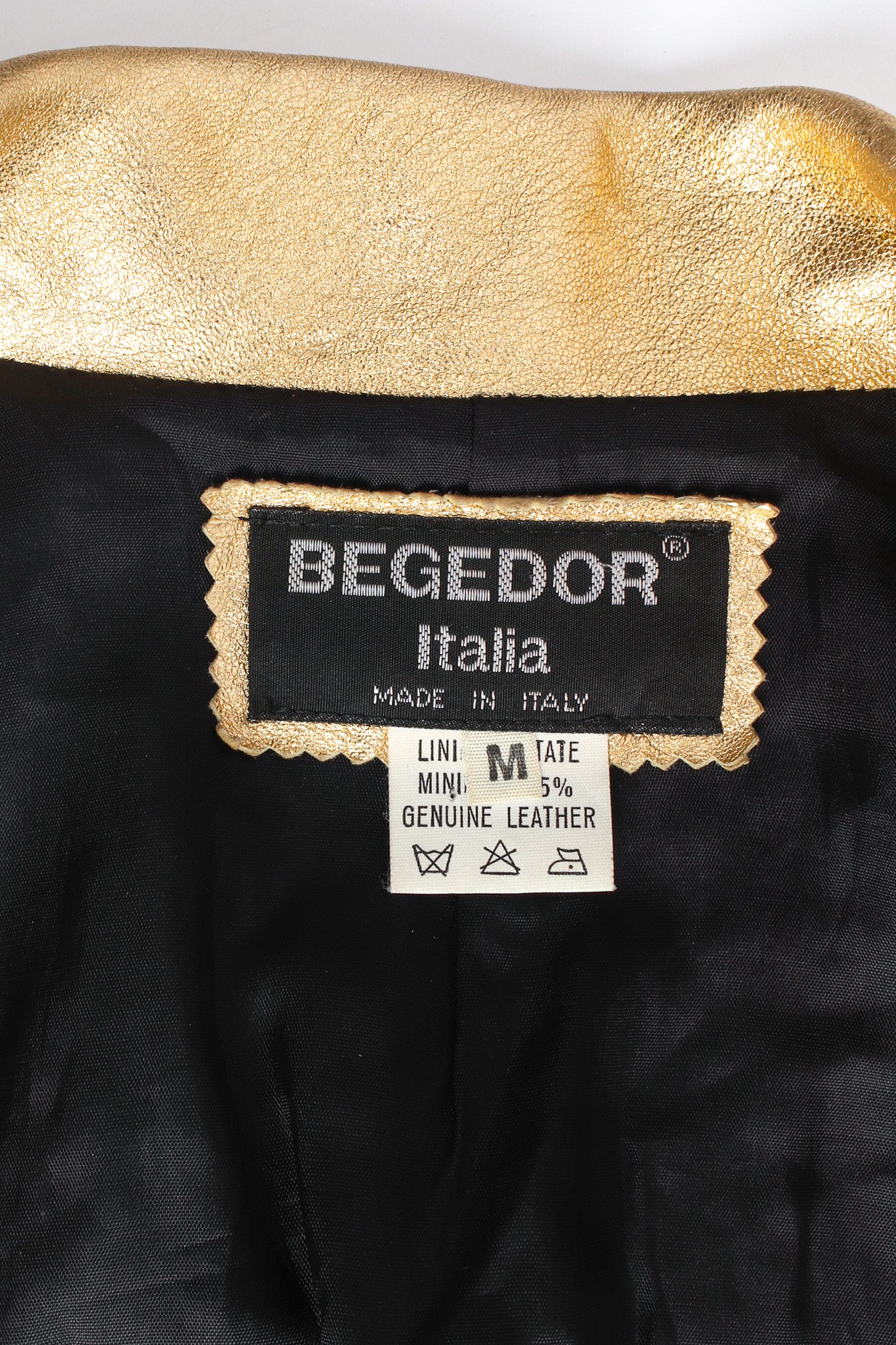 Vintage Begedor Metallic Leather Jacket tags @ Recess LA