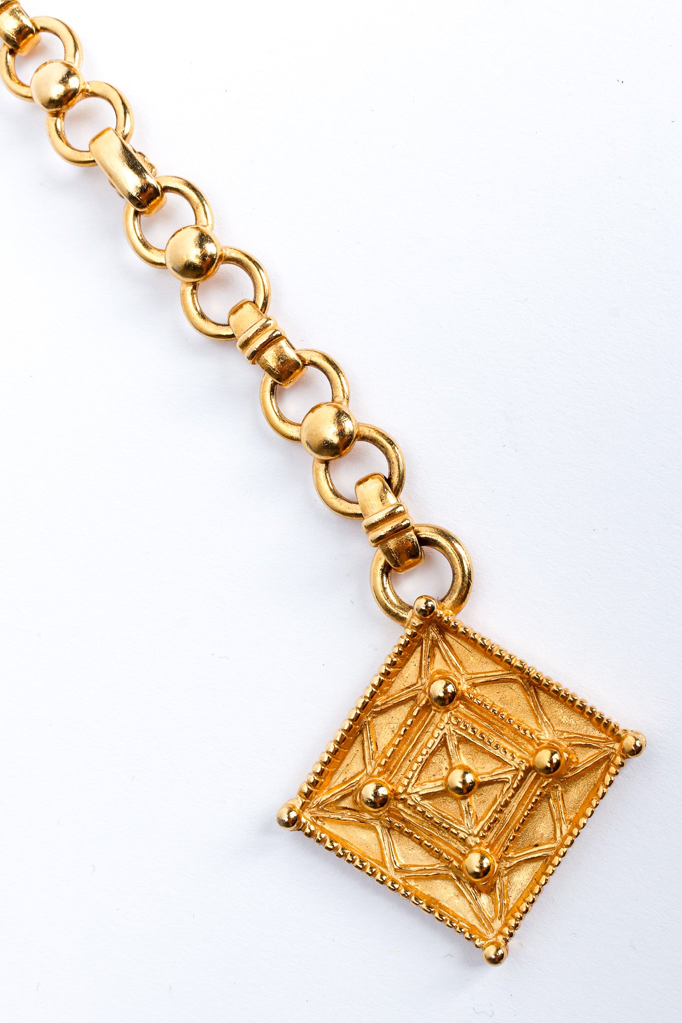 Vintage Ben Amun Square Emblem Chain Link Belt closeup at Recess LA