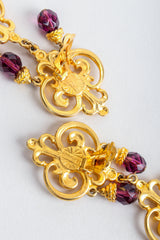 Vintage Ben Amun Long Flourish Drop Earrings Clip Back Detail