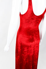 Vintage Alley Cat by Betsey Johnson Red Panne Velvet Dress on Mannequin Angled, at Recess
