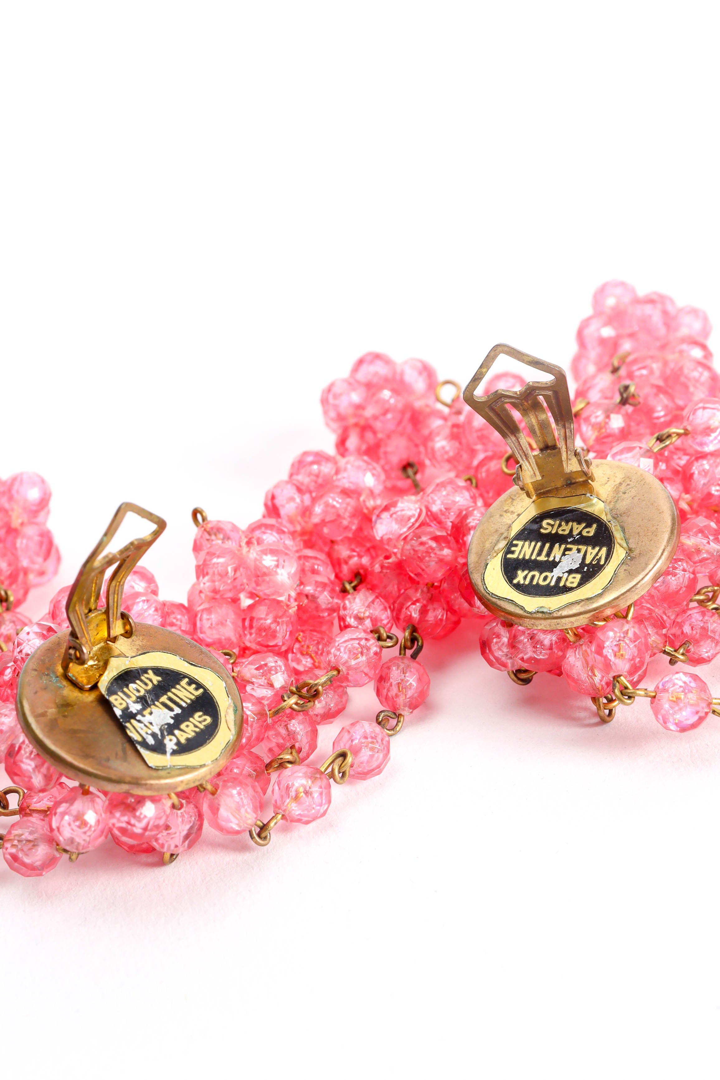 Vintage Bijoux Valentine Chandelier Flower Cluster Earrings label & clip on detail @ Recess LA