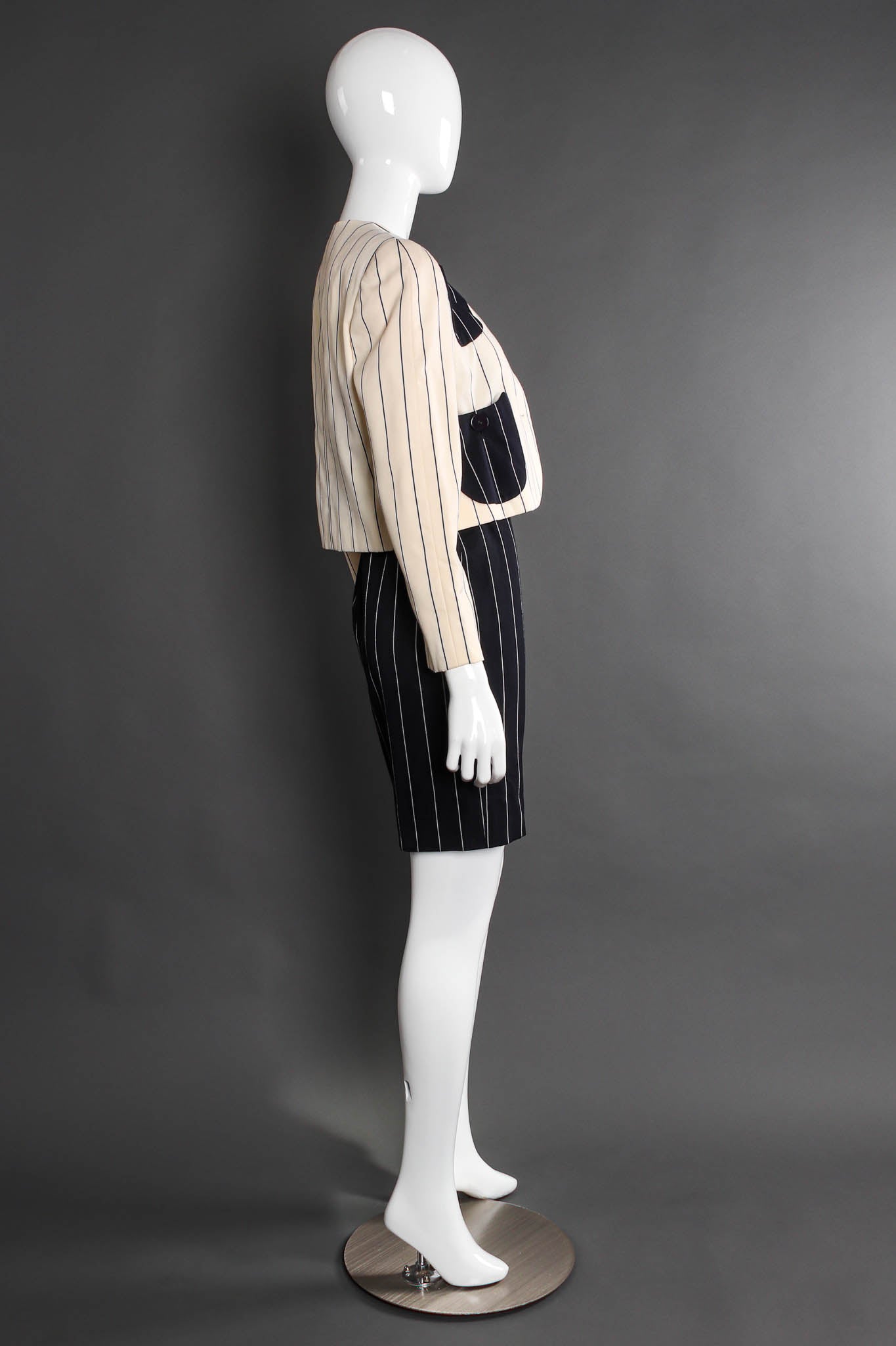 Vintage Bill Blass Contrast Stripe Jacket & Dress Set mannequin side @ Recess LA