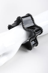 Recess Los Angeles Vintage Bill Schiffer Black Freeform Amoeba Cuff Bracelet Rhinestone Wavy Organic Abstract Plastic Bangle