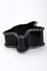 Recess Los Angeles Vintage Bill Schiffer Black Freeform Amoeba Cuff Bracelet Rhinestone Wavy Organic Abstract Plastic Bangle