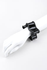 Recess Los Angeles Vintage Bill Schiffer Black Freeform Amoeba Cuff Bracelet Rhinestone Wavy Organic Abstract Plastic Bangle