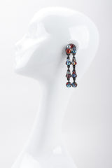 Recess Los Angeles Vintage Bill Schiffer Abstract Beaded Dangle Black Earrings Rhinestone Multicolored