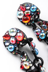 Recess Los Angeles Vintage Bill Schiffer Abstract Beaded Dangle Black Earrings Rhinestone Multicolored