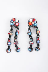 Recess Los Angeles Vintage Bill Schiffer Abstract Beaded Dangle Black Earrings Rhinestone Multicolored