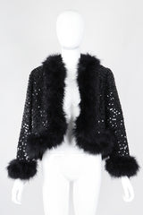Recess Los Angeles Vintage Marabou Feather Trim Sequin Chubby Jacket