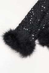Recess Los Angeles Vintage Marabou Feather Trim Sequin Chubby Jacket
