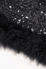 Recess Los Angeles Vintage Marabou Feather Trim Sequin Chubby Jacket