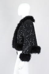 Recess Los Angeles Vintage Marabou Feather Trim Sequin Chubby Jacket