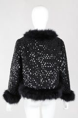 Recess Los Angeles Vintage Marabou Feather Trim Sequin Chubby Jacket