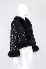 Recess Los Angeles Vintage Marabou Feather Trim Sequin Chubby Jacket