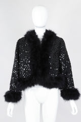 Recess Los Angeles Vintage Marabou Feather Trim Sequin Chubby Jacket