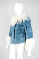 Recess Los Angeles Vintage Designer René Mongolian Trimmed Plush Fur Jacket Sky Blue