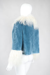 Recess Los Angeles Vintage Designer René Mongolian Trimmed Plush Fur Jacket Sky Blue