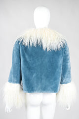 Recess Los Angeles Vintage Designer René Mongolian Trimmed Plush Fur Jacket Sky Blue