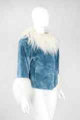 Recess Los Angeles Vintage Designer René Mongolian Trimmed Plush Fur Jacket Sky Blue