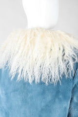 Recess Los Angeles Vintage Designer René Mongolian Trimmed Plush Fur Jacket Sky Blue