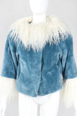 Recess Los Angeles Vintage Designer René Mongolian Trimmed Plush Fur Jacket Sky Blue
