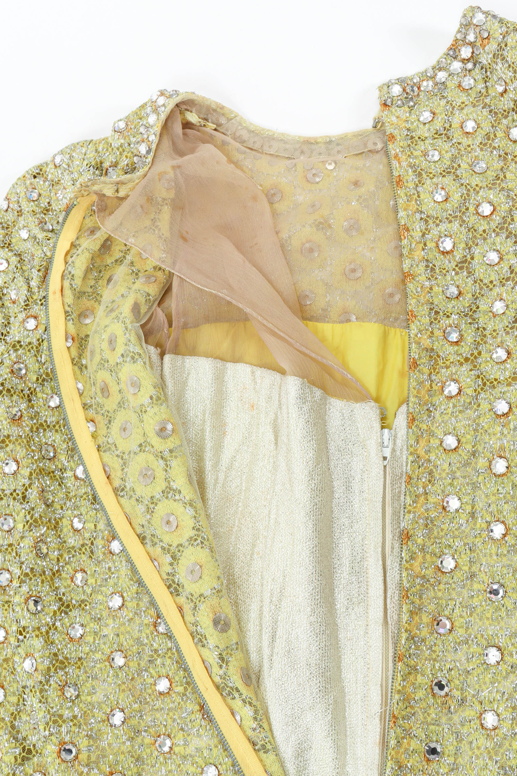 Vintage Bonwit Teller Rhinestone Dotted Dress light staining on L shoulder liner @ Recess LA