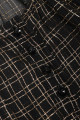 Recess Los Angeles Vintage Bonwit Teller Sheer Lamé Grid Peasant Blouse