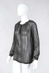 Recess Los Angeles Vintage Bonwit Teller Sheer Lamé Grid Peasant Blouse