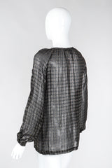 Recess Los Angeles Vintage Bonwit Teller Sheer Lamé Grid Peasant Blouse