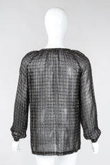 Recess Los Angeles Vintage Bonwit Teller Sheer Lamé Grid Peasant Blouse