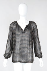 Recess Los Angeles Vintage Bonwit Teller Sheer Lamé Grid Peasant Blouse