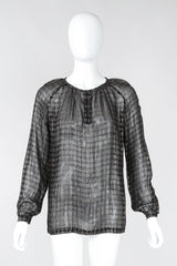 Recess Los Angeles Vintage Bonwit Teller Sheer Lamé Grid Peasant Blouse