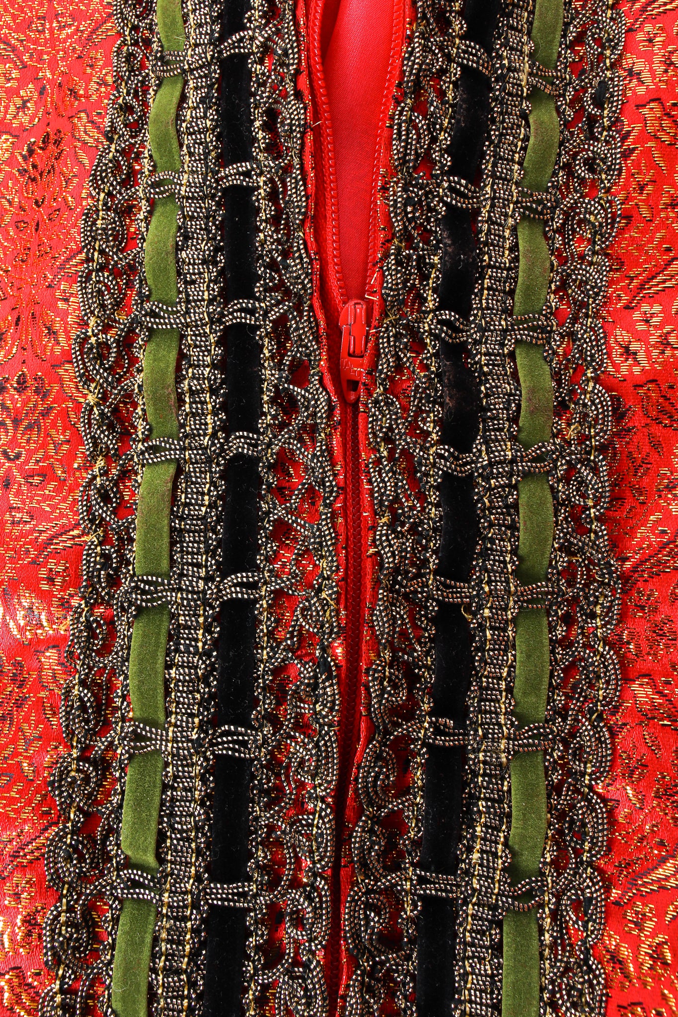 Vintage Burke-Amey Ribbon Brocade Caftan Dress zip at Recess Los Angeles
