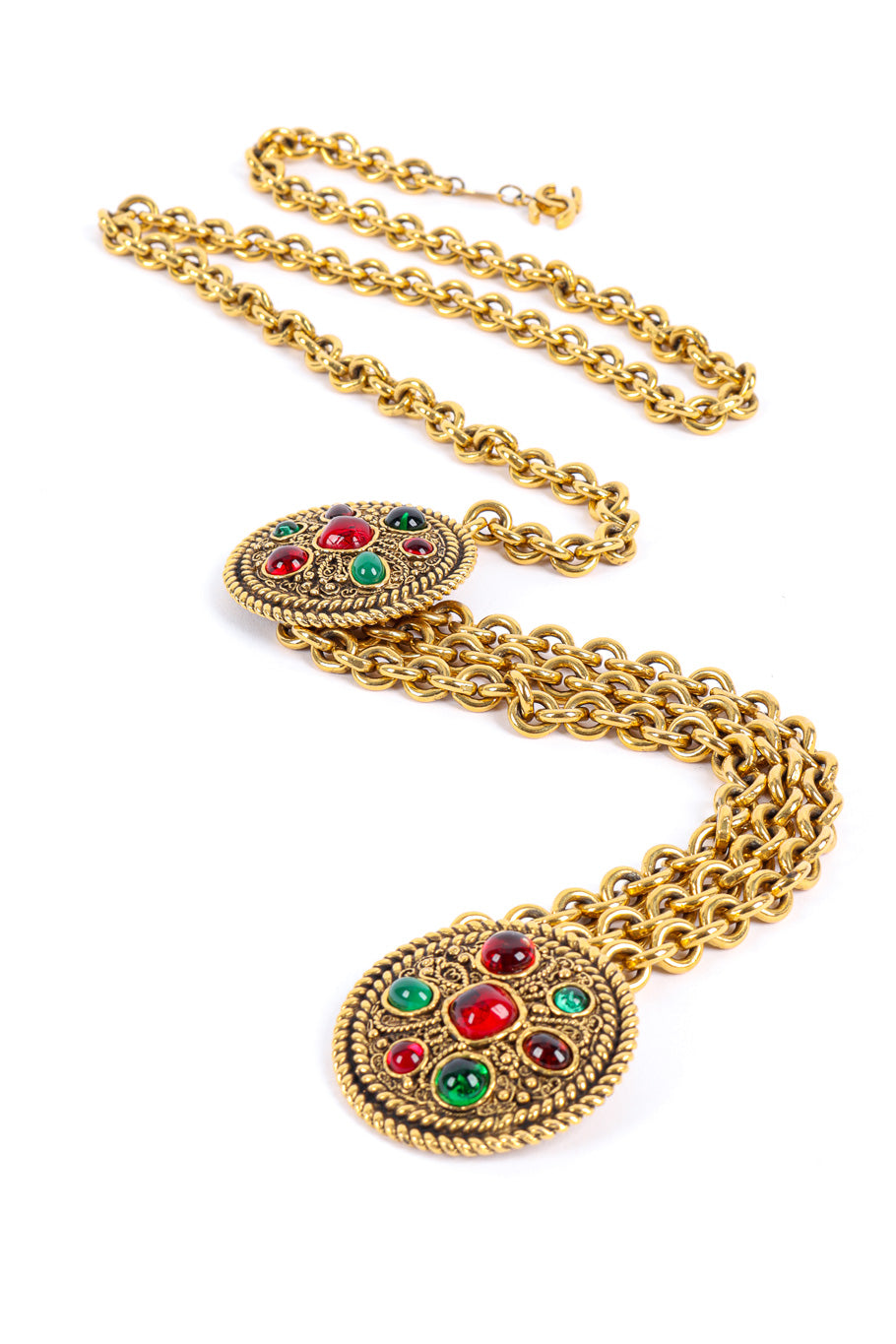 Chanel Vintage CC Red Stone Clover Pendant Necklace