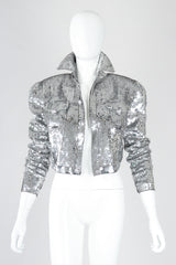 Recess Designer Consignment Vintage Cache Silver Sequin Disco Ball Jean Jacket Los Angeles Resale