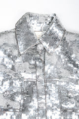Recess Designer Consignment Vintage Cache Silver Sequin Disco Ball Jean Jacket Los Angeles Resale