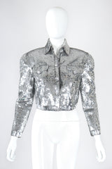 Recess Designer Consignment Vintage Cache Silver Sequin Disco Ball Jean Jacket Los Angeles Resale