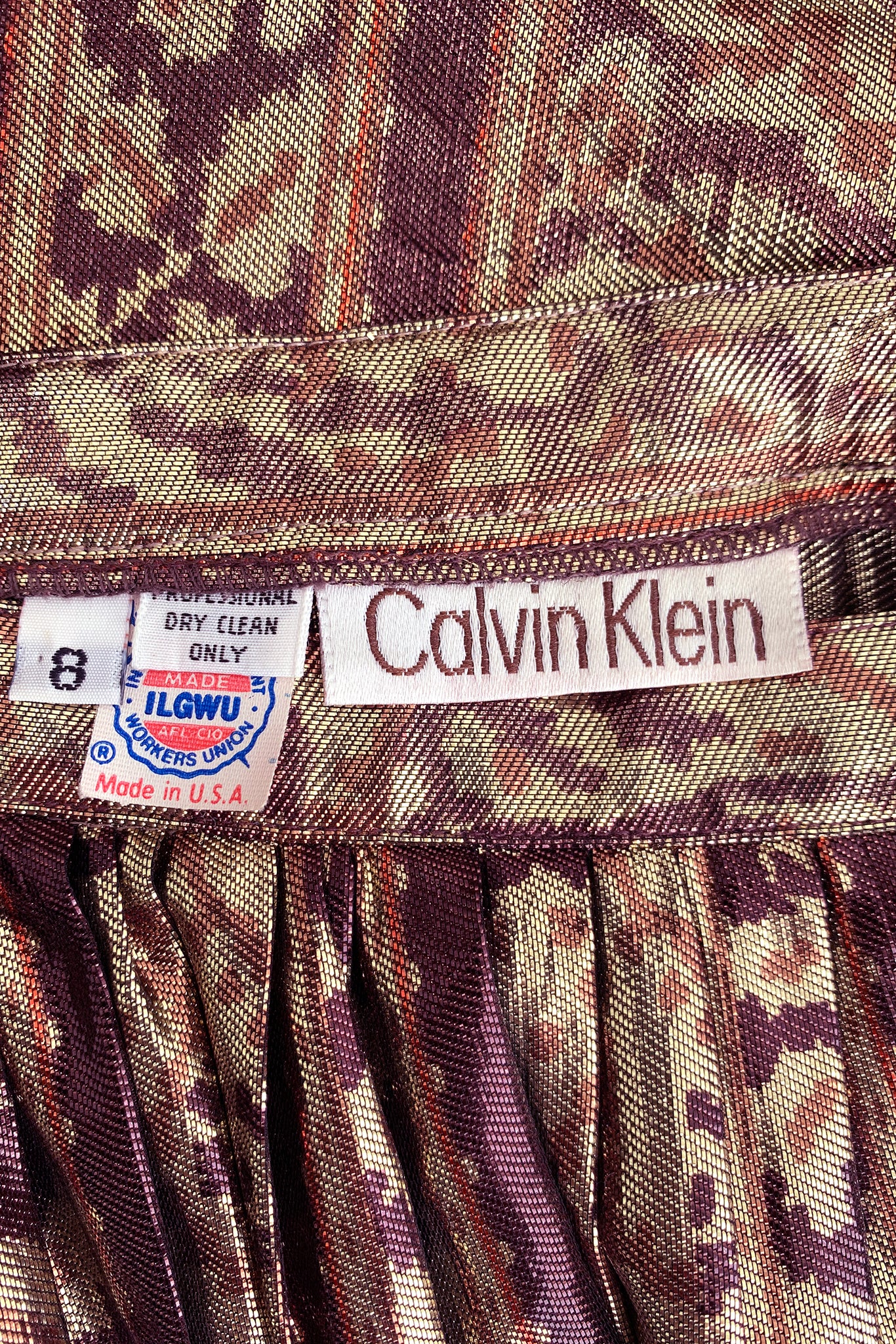 Vintage Calvin Klein Metallic Ikat Skirt Set label at Recess Los Angeles