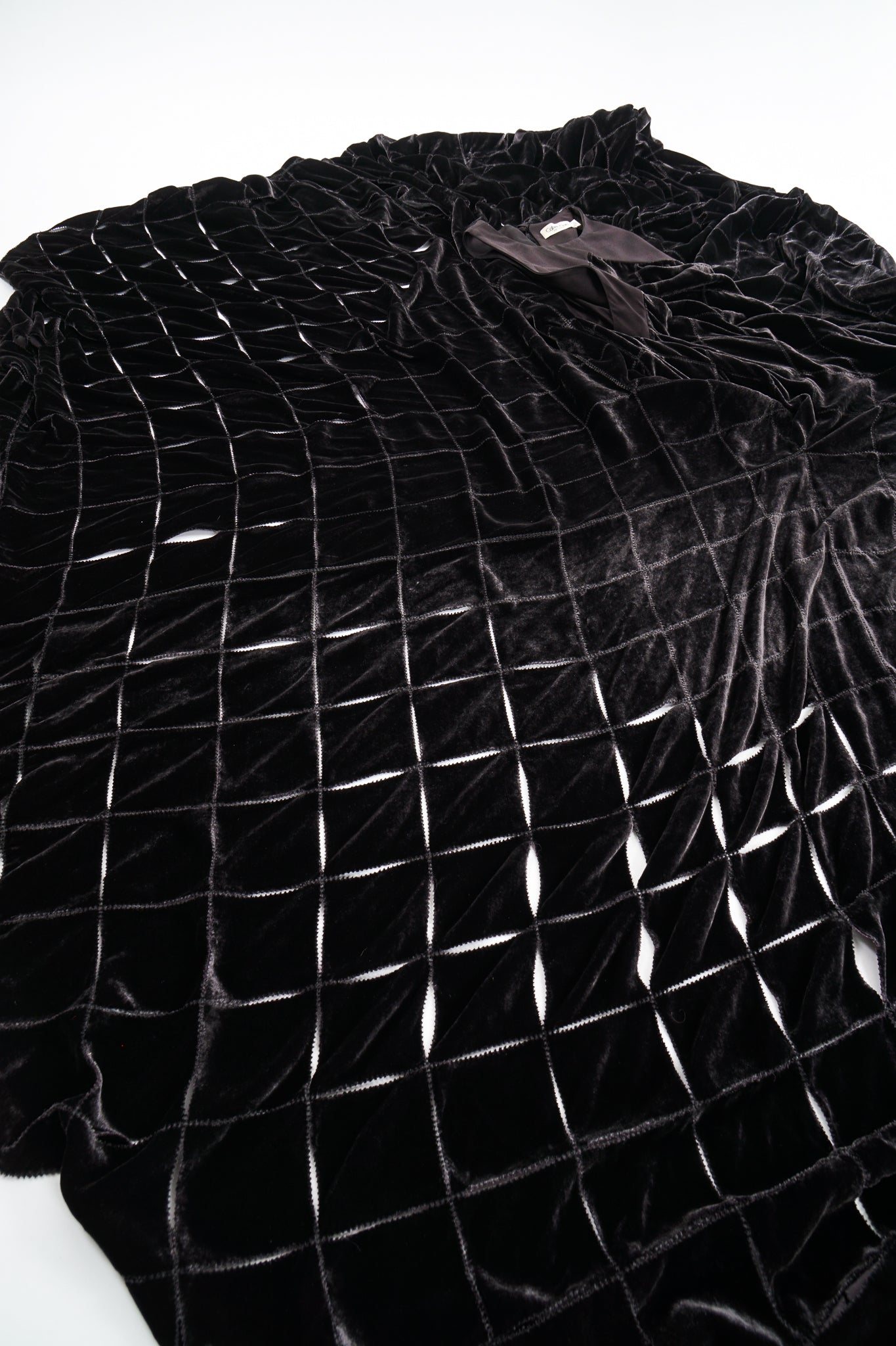 Vintage Calvin Klein Velvet Lattice Cut Gown fabric detail at Recess Los Angeles