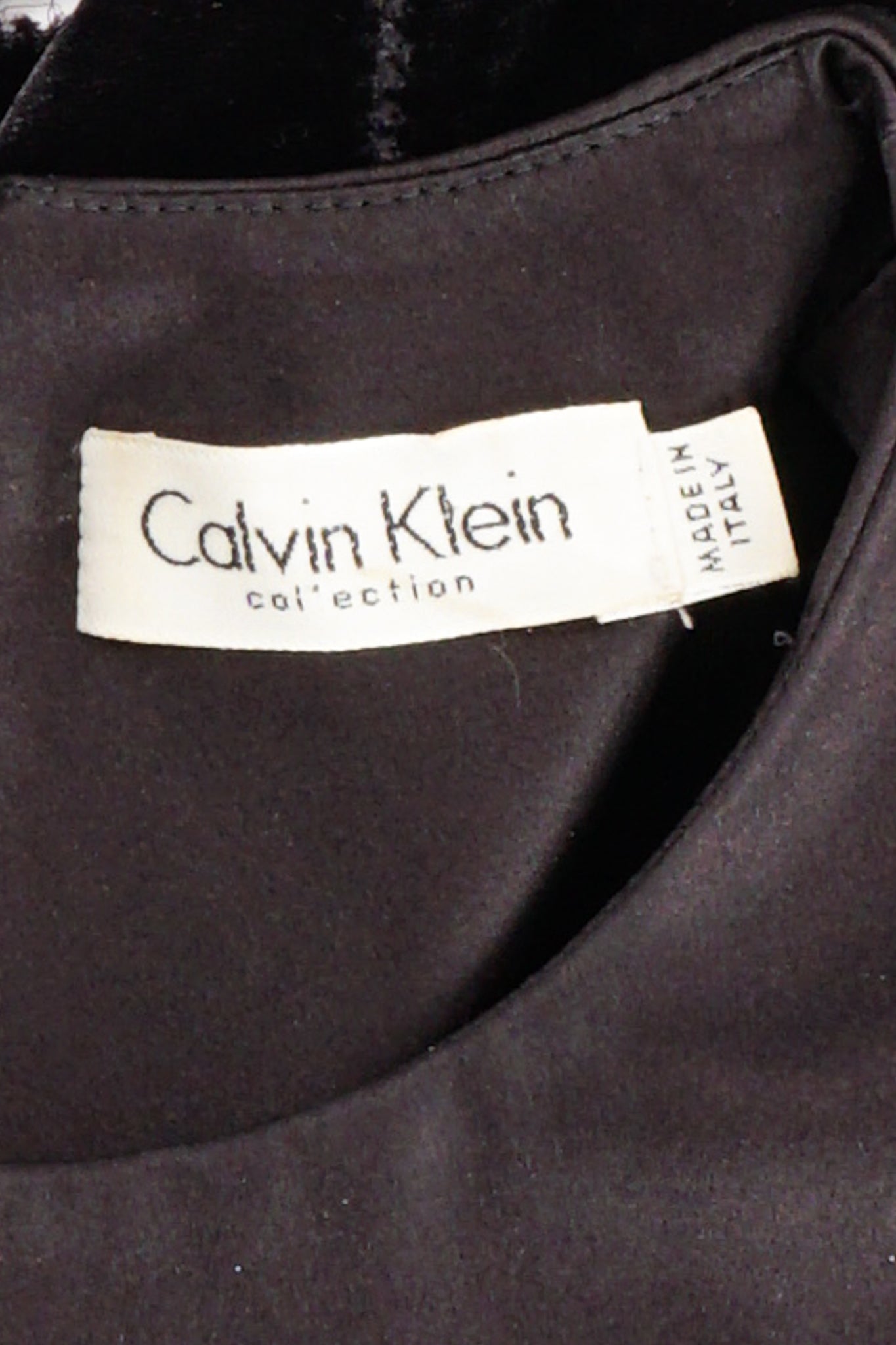 Vintage Calvin Klein Velvet Lattice Cut Gown label at Recess Los Angeles