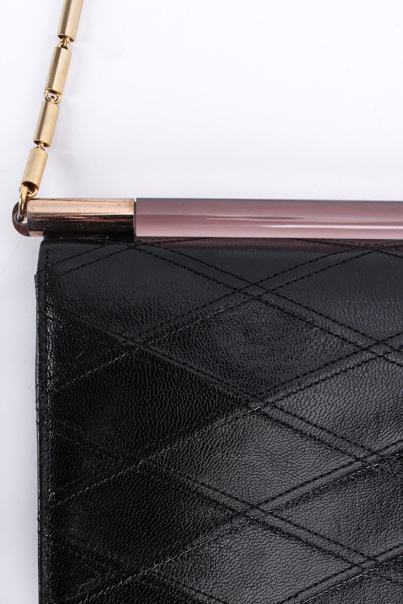 Vintage Pierre Cardin Quilted Leather Envelope Clutch chain, acrylic rod, quilted close @ Recess LA