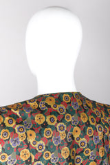 Recess Los Angeles Vintage Carlos Falchi Floral Leather Painted Jacket Collarless Button Down