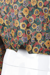 Recess Los Angeles Vintage Carlos Falchi Floral Leather Painted Jacket Collarless Button Down