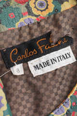 Recess Los Angeles Vintage Carlos Falchi Floral Leather Painted Jacket Collarless Button Down