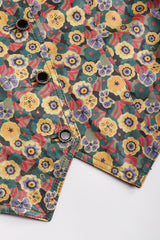 Recess Los Angeles Vintage Carlos Falchi Floral Leather Painted Jacket Collarless Button Down