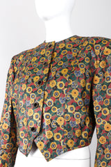 Recess Los Angeles Vintage Carlos Falchi Floral Leather Painted Jacket Collarless Button Down