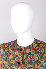 Recess Los Angeles Vintage Carlos Falchi Floral Leather Painted Jacket Collarless Button Down