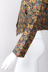 Recess Los Angeles Vintage Carlos Falchi Floral Leather Painted Jacket Collarless Button Down